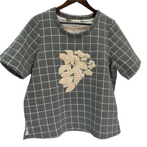 junarose🖤grey Oversized Windowpane Short Sleeve Sweatshirt Top Size M